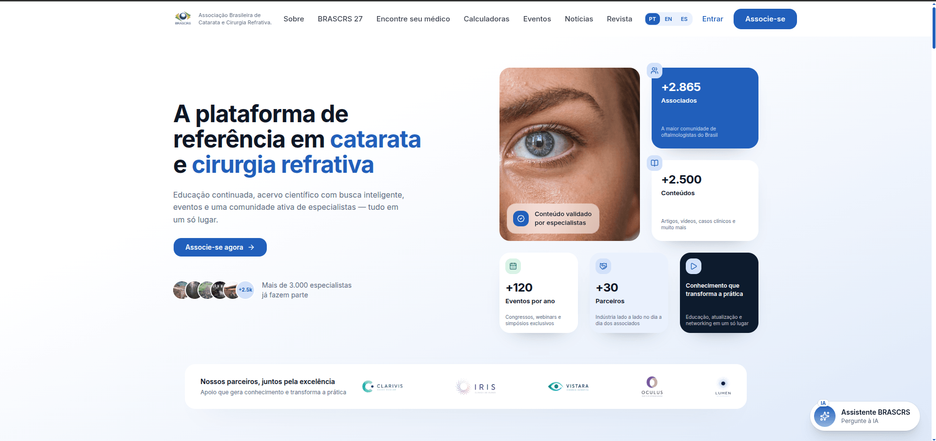 BRASCRS — página inicial com métricas da associação