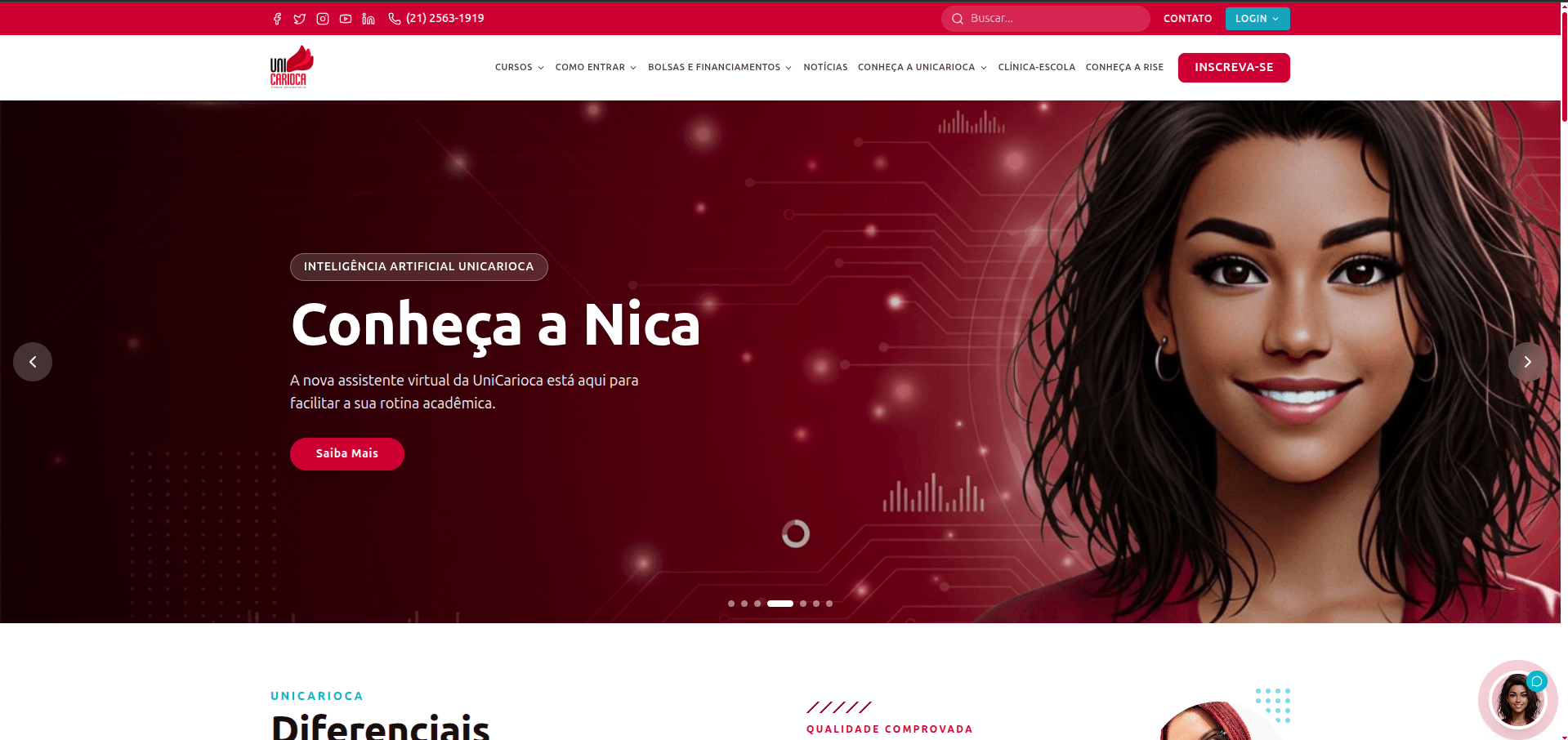 UniCarioca — carrossel apresentando a Nica, assistente virtual com IA
