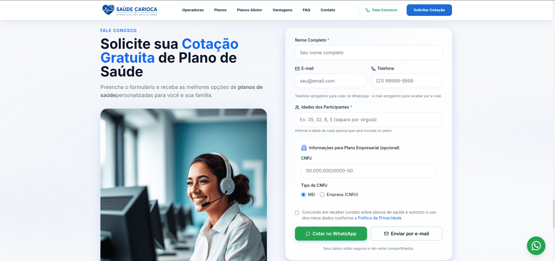 Saúde Carioca — formulário completo de cotação